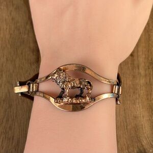 Vintage Copper Tone Rustic Safari Animal Link Bracelet Lion Elephant Zebra